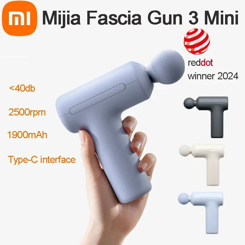 Pistola de Massagem Muscular Portátil XIAOMI Mijia Mini Fascia Gun 3 (2025) – Força de 12 kg, Motor Brushless Silencioso, 3 Ponteiras de Massagem, Relaxamento Corporal