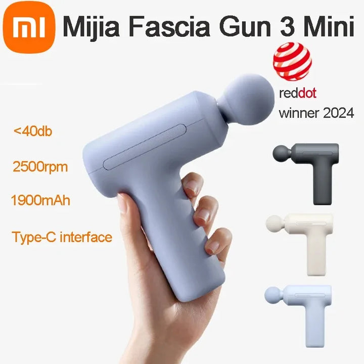 Pistola de Massagem Muscular Portátil XIAOMI Mijia Mini Fascia Gun 3 (2025) – Força de 12 kg, Motor Brushless Silencioso, 3 Ponteiras de Massagem, Relaxamento Corporal