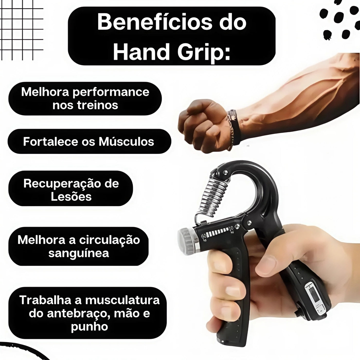 Exercitador de Mãos Ajustável de 5 a 60 kg