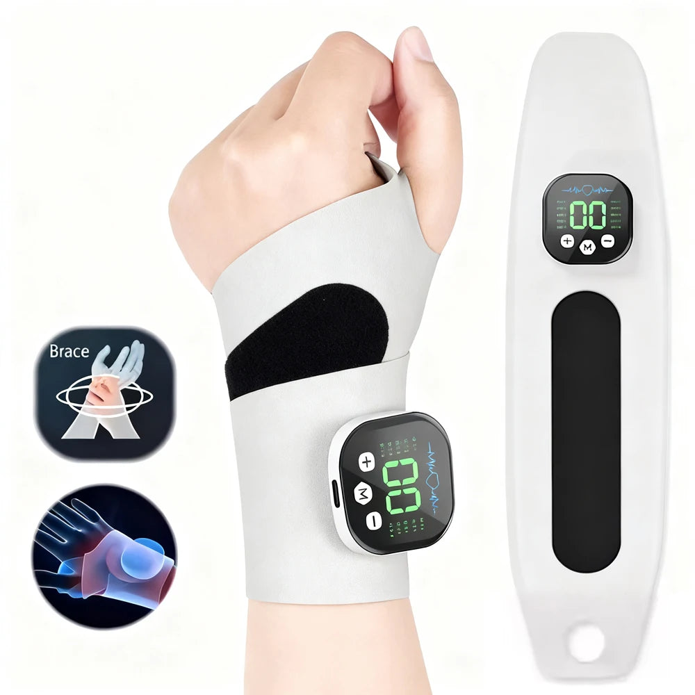 Massageador Elétrico Sem Fio EMS para Mãos e Pulsos com 10 Modos de Vibração para Alívio da Fadiga Muscular das Mãos, Recarregável via USB.