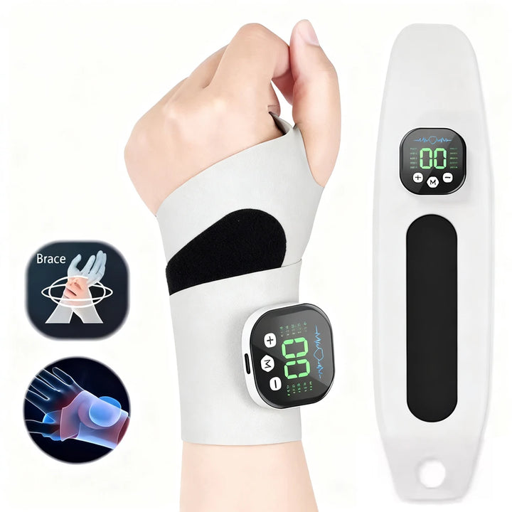 Massageador Elétrico Sem Fio EMS para Mãos e Pulsos com 10 Modos de Vibração para Alívio da Fadiga Muscular das Mãos, Recarregável via USB.